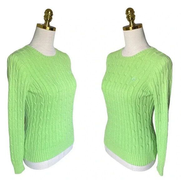 VINEYARD VINES | Cotton Cable Knit Crewneck Sweater Lime Green Size XS - Picture 2 of 7